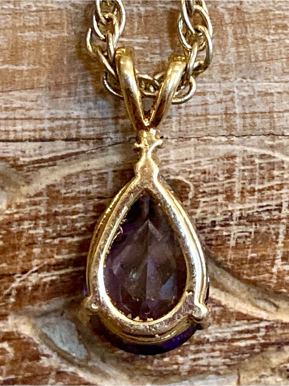 Korea Teardrop Purple Pendant Necklace with Gold Tone Chain 20” Long - Picture 8 of 16